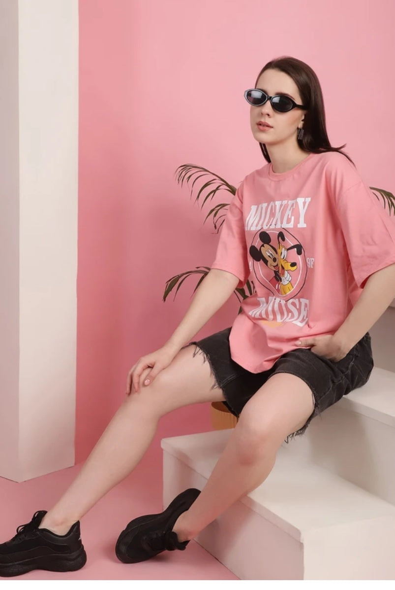 Over size GIRLS Printed  T- shirt [Bio-washed 100% Cotton+Silicon washed] 220GSM
